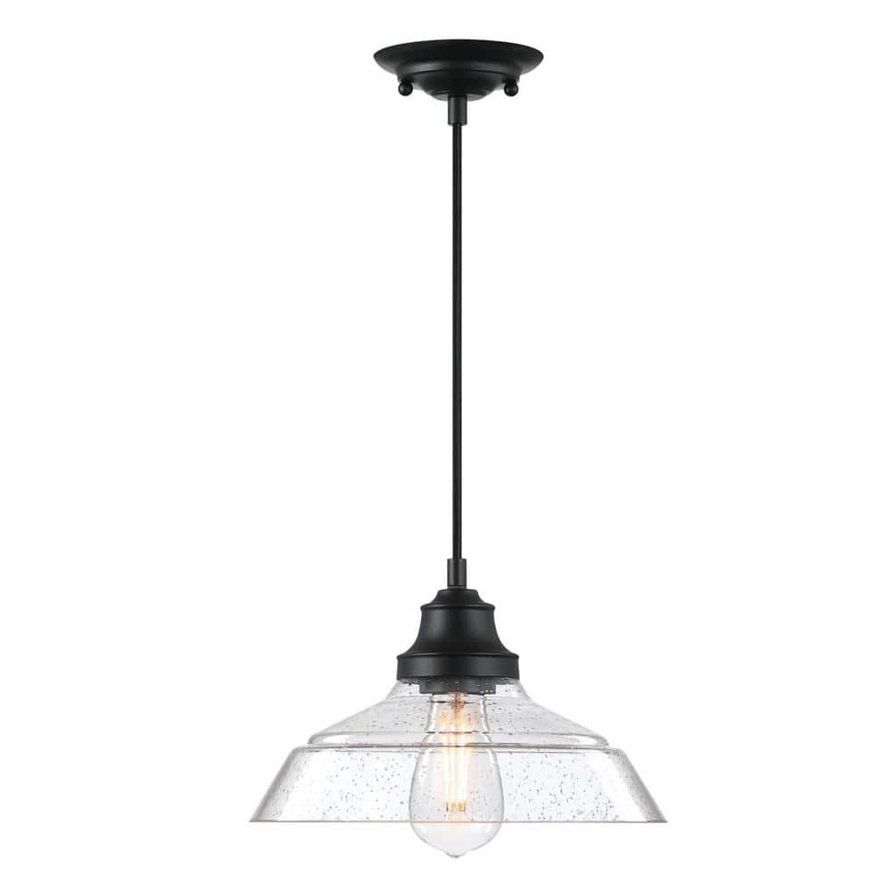 Matte Black Vintage Pendant with Clear Seeded Glass Shade