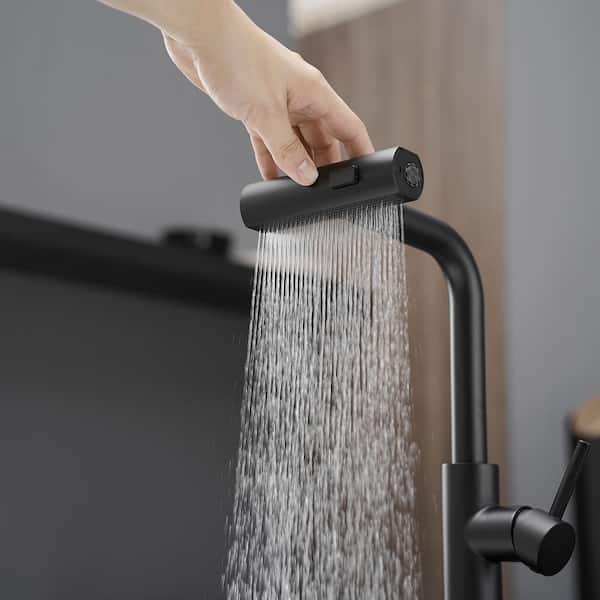 Tahanbath Single Handle Pull Out Kitchen Faucet in matte black
