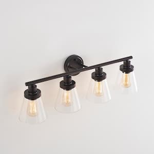 30.6 in. 4-Light Bronze Vanity Light with Bell Glass Shade