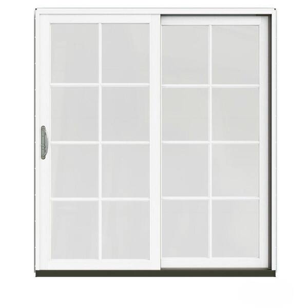 JELD-WEN 72 in. x 80 in. W-2500 Contemporary White Clad Wood Right-Hand 8 Lite Sliding Patio Door w/White Paint Interior