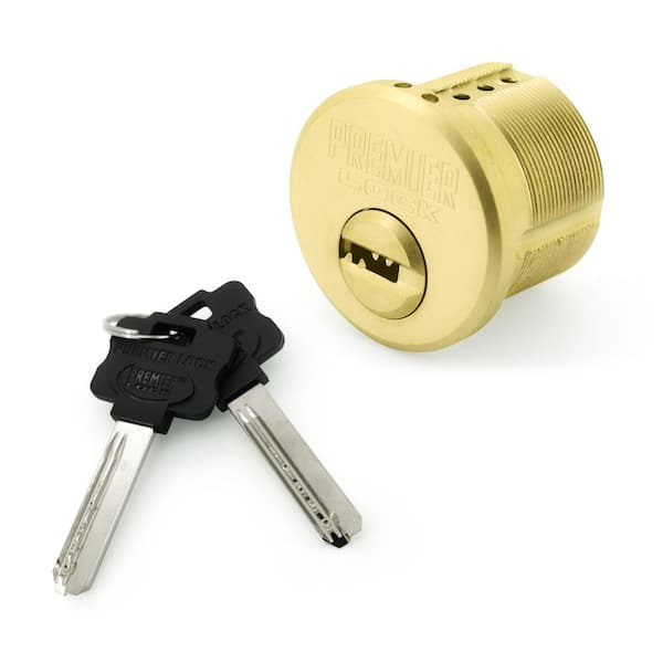 Premier Lock 1 in. High Security Mortise Cylinder, Brass Finish (Pack of 2, Keyed Alike)
