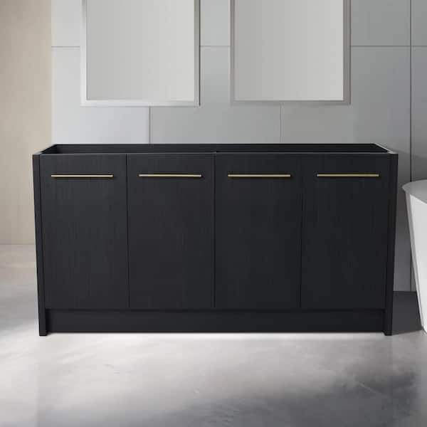 Elegant 58.69 in. W x 17.94 in. D x 30.31 in. H Freestanding Bath Vanity Cabinet without Top in Black Unassembled