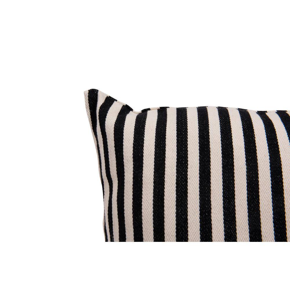 26" Black and Cream Cotton Striped Square Throw Pillow