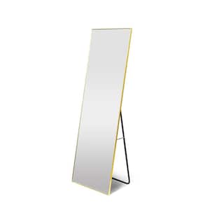 22 in. W x 65 in. H Rectangle Framed Wall-Mounted Aluminium Frame Dressing Mirror with Stand in Gold