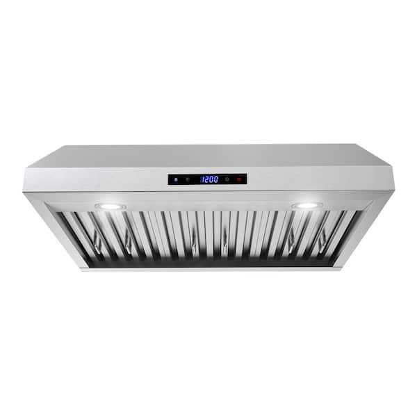 30 in. 406 CFM Lozza Convertible Under Cabinet Range Hood in Brushed Steel, Baffle Filters, Touchpad Control, LED Lights