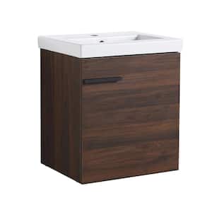 18 in. W x 15. in D. x 21 in. H Single Sink Wall Mounted Bath Vanity in California Walnut with White Ceramic Top