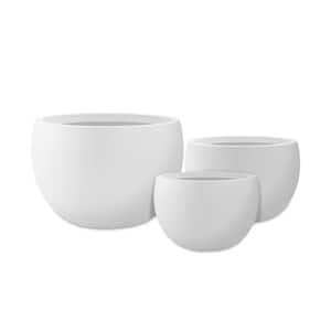 20 in., 16 in. and 12 in. W Pure White Concrete Round Elegant Planters (Set of 3), Outdoor Indoor Modern Planter Pots