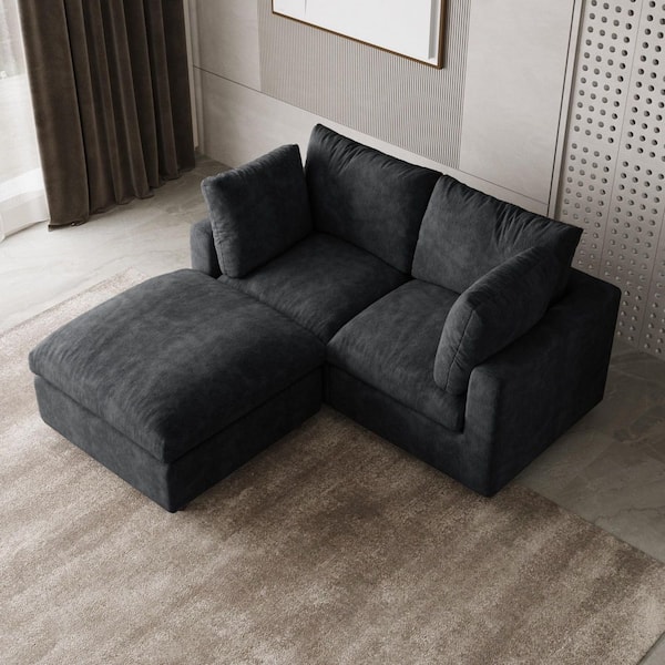 67 in. Square Arm Chenille 3-Piece Modular Sectional Sofa Free Combination with Ottoman and Removable Covers in Black