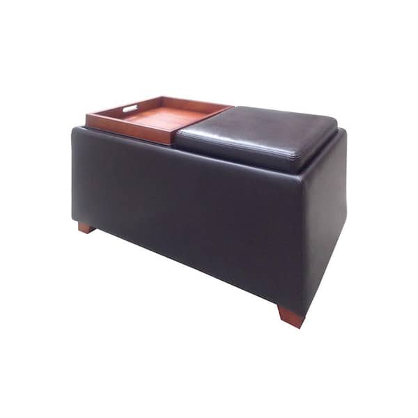 Unbranded Brexley Double Storage Leather Ottoman with Tray in Espresso