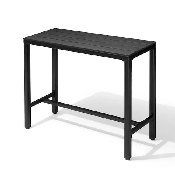 Pellebant Patio Outdoor Bar Table Rectangle Pub Table Dining Table in Black