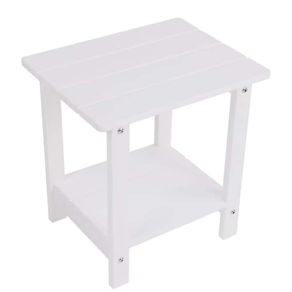 White Square HIPS Plastic 16.73 in. Tall Outdoor Side Table with Storage Shelf