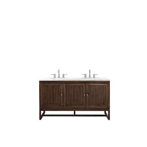 Athens 60 in. W x 23.5 in. D x 34.5 in. H Bath Vanity in Mid Century Acacia with Artic Fall Solid Surface Top and Basin