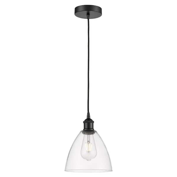 Edison Dome 60-Watt 1-Light Matte Black Standard Mini Pendant Light with Clear Glass Shade, No Bulbs Included