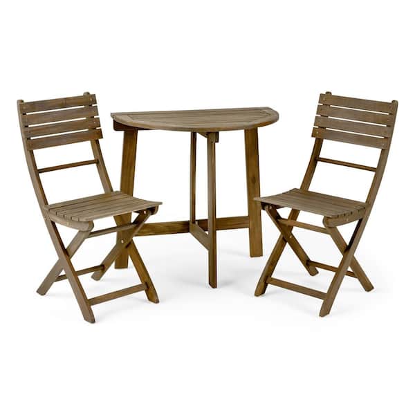 Westmount 30 in. Grey 3-Piece Wood Half-Round Outdoor Patio Bistro Set