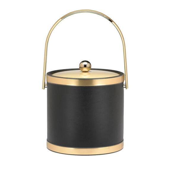 Kraftware Sophisticates Black with Brushed Gold 3 Qt. Ice Bucket with Metal Cover