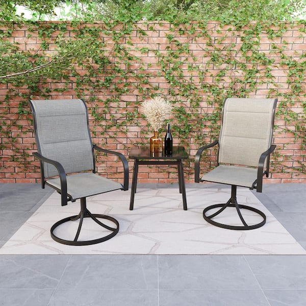 Boyel Living Swivel Textilene Metal Outdoor Patio Dining Chair in Light Taupe (Set of 2)