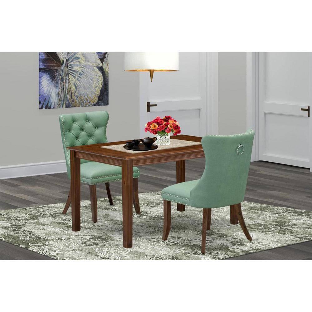 3-Piece Antique Walnut Finish Rectangular Solid Wood Top Dining Table Set