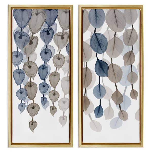Neutral Opaque Cascading Leaves by Albert Koetsier 2 Piece Gold Floater Frame Graphic Art Print Abstract 14 in. x 31 in.