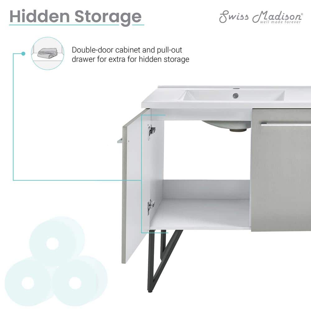 Annecy 60" Double Gray Freestanding Bathroom Vanity with Ceramic Top