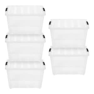 51 Qt. Stack and Pull Nesting Storage Tote, with Black Latching Clips, in Clear, (5 Pack)