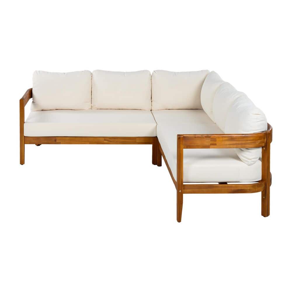 L-Shaped Acacia Wood Outdoor Sectional Set All Weather Patio Furniture Set with White Cushions for Backyard Garden Deck price history on PriceWatchPro
