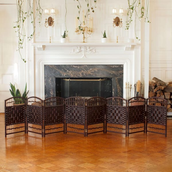 Oriental Furniture 2 ft. Short Fiber Weave Folding Screen - Dark Mocha - 8 Panels