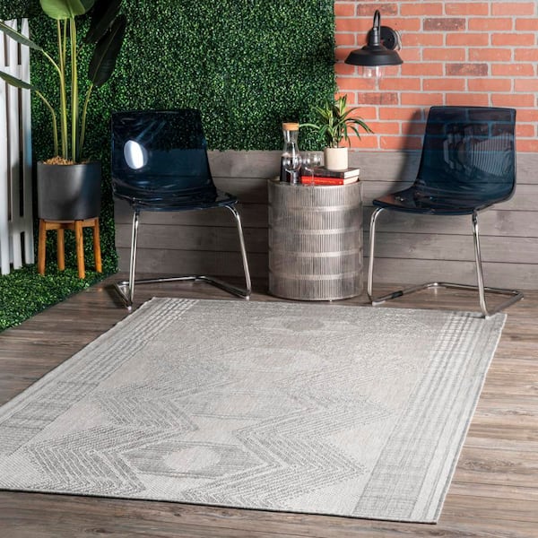 Ranya Tribal Light Grey 7 ft. x 7 ft. Outdoor Square Rug