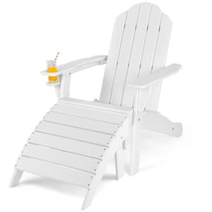 HDPE Patio Adirondack Chair and Folding Footrest Set All-Weather Outdoor White