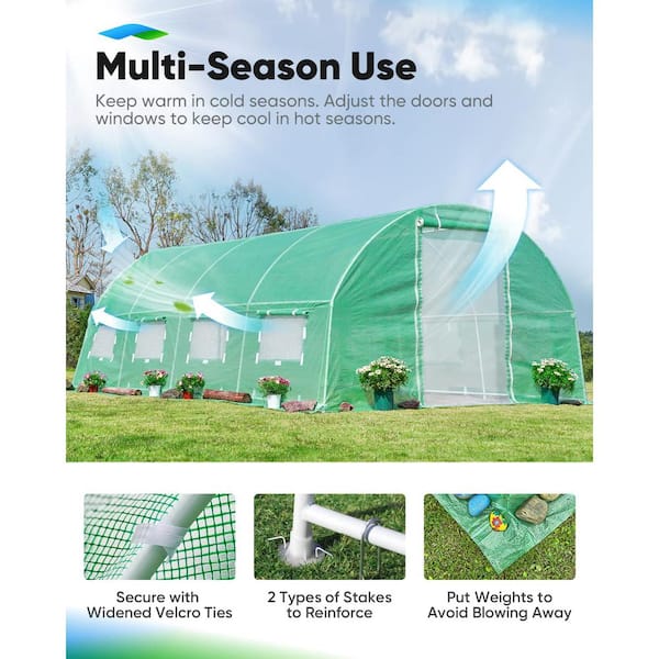 AFAIF - 240 in. W x 120 in. x 79 in. H High Tunnel Gardening Large Walk-in Greenhouse Reinforced PE Cover and 8 Screen Windows