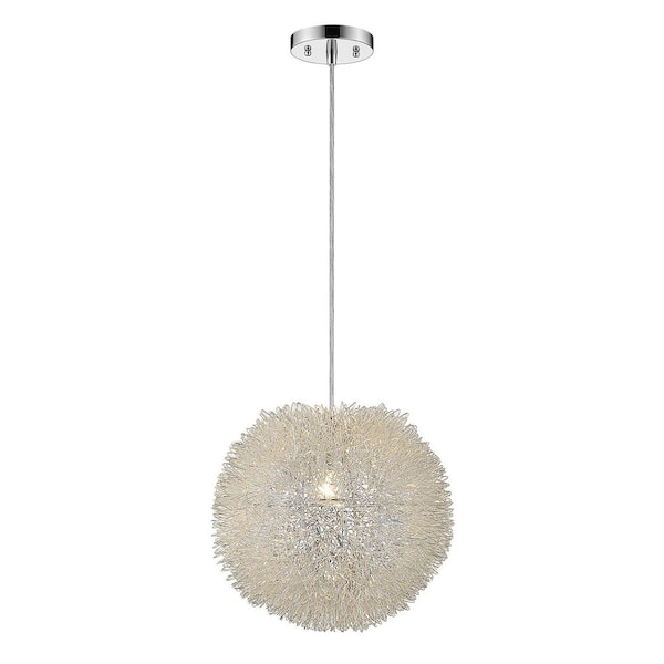 100-Watt 1 Light Silver Pendant Light with Metal, No Bulbs Included