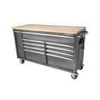 61 in. W x 24 in. D Standard Duty 10-Drawer Mobile Workbench Tool Chest  with Sliding Bin Storage Drawer in Silver