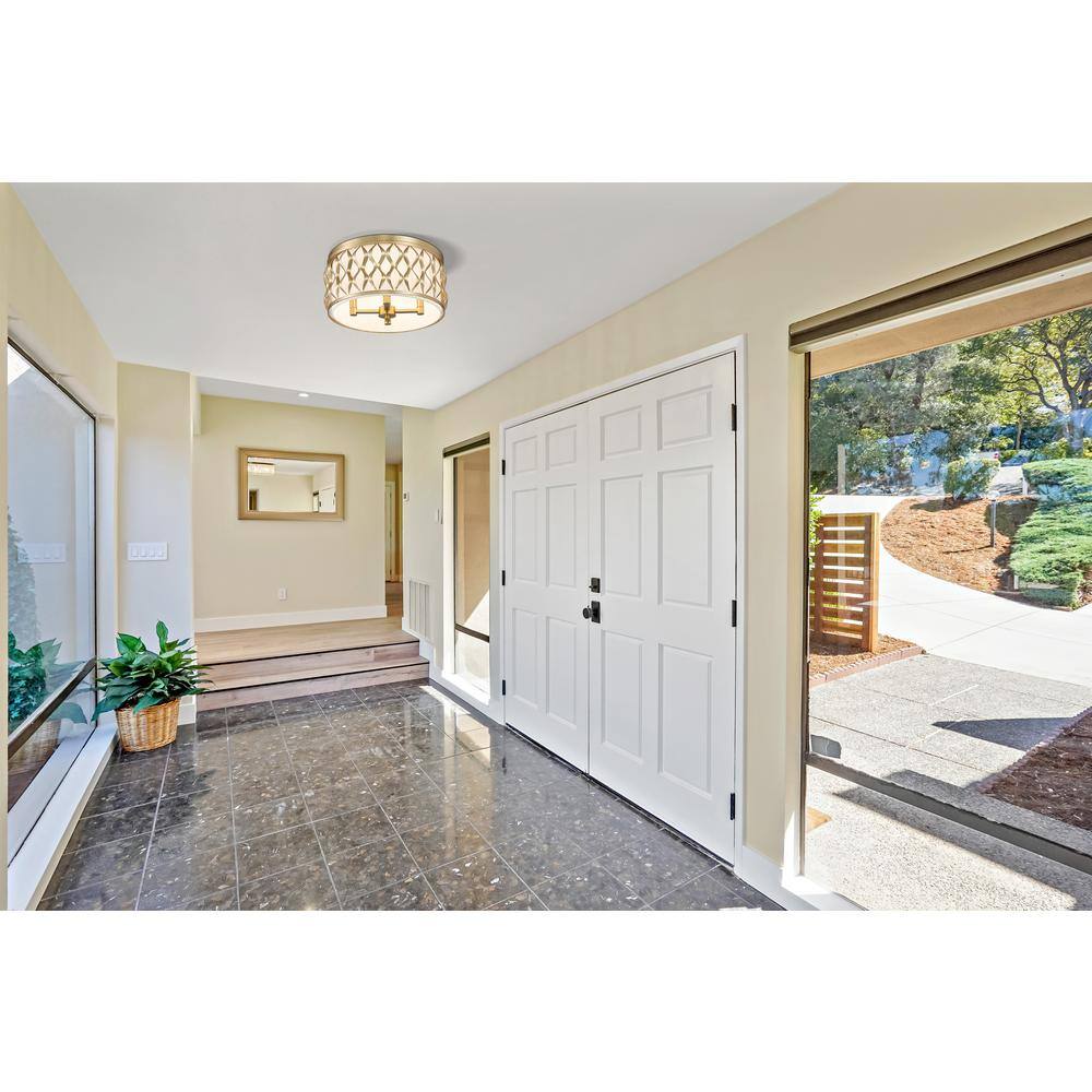 Modern Gold and Glass Drum Flush Mount Ceiling Light