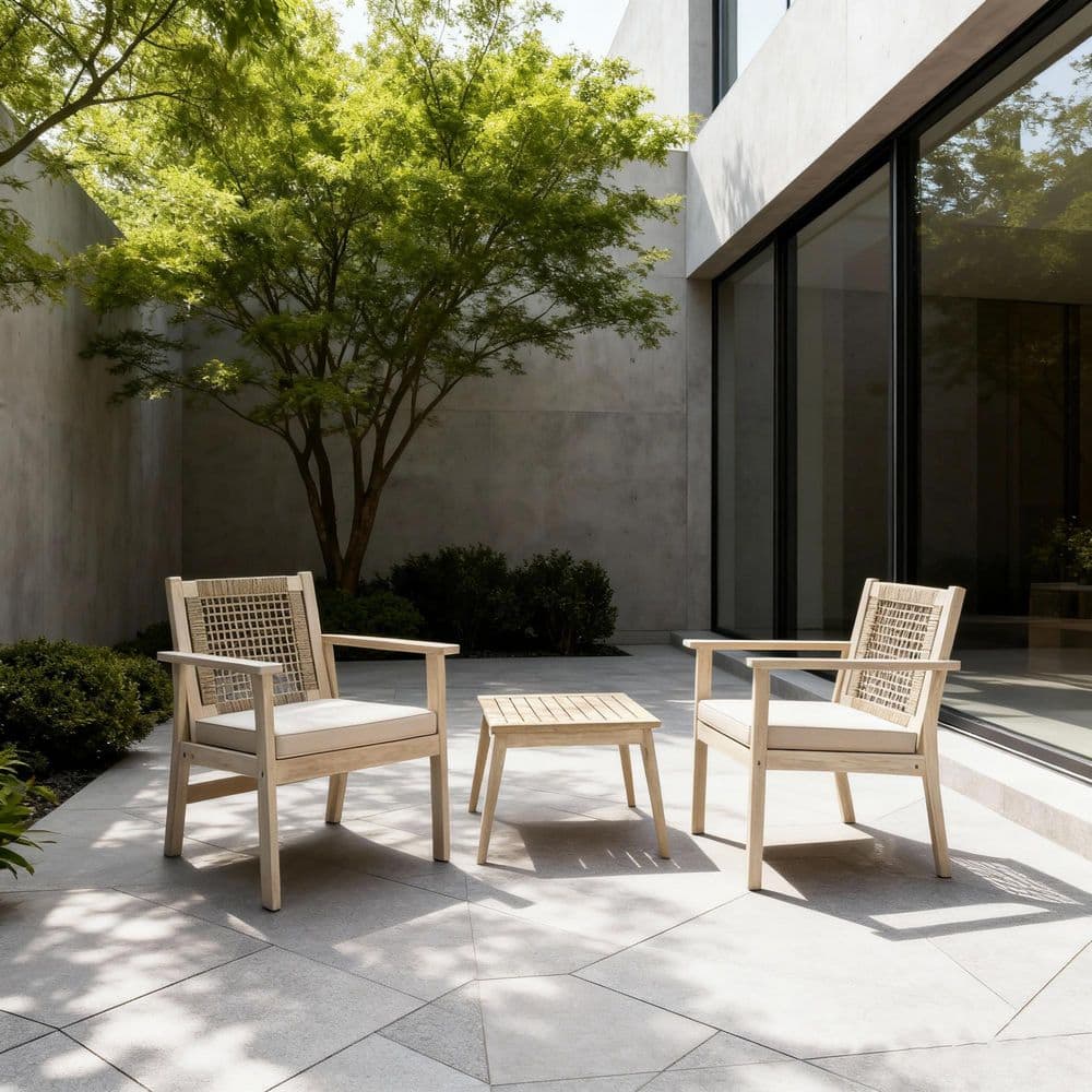 Data 3-Piece Acacia Wood Patio Conversation Chair Set with Beige Cushions price history on PriceWatchPro