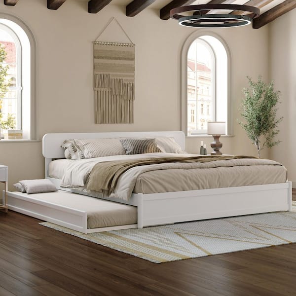 AFI Capri White Solid Wood Frame King Platform Bed with Panel Footboard and Twin XL Trundle