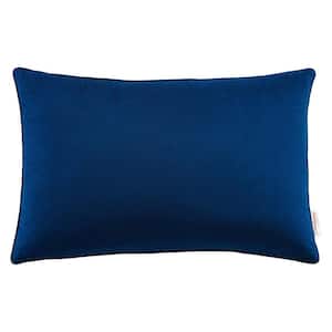 Enhance Navy Solid French Piping Trim 15.5 in. x 24 in. Lumbar Performance Velvet Throw Pillow
