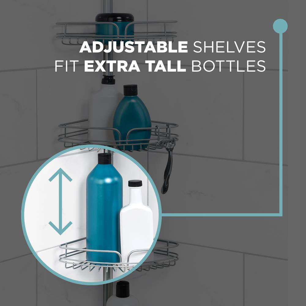 Adjustable Nickel Tension Pole Shower Caddy with Four Shelves