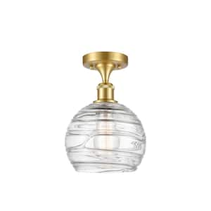 Athens Deco Swirl 8 in. 1-Light Satin Gold Semi-Flush Mount with Clear Deco Swirl Glass Shade