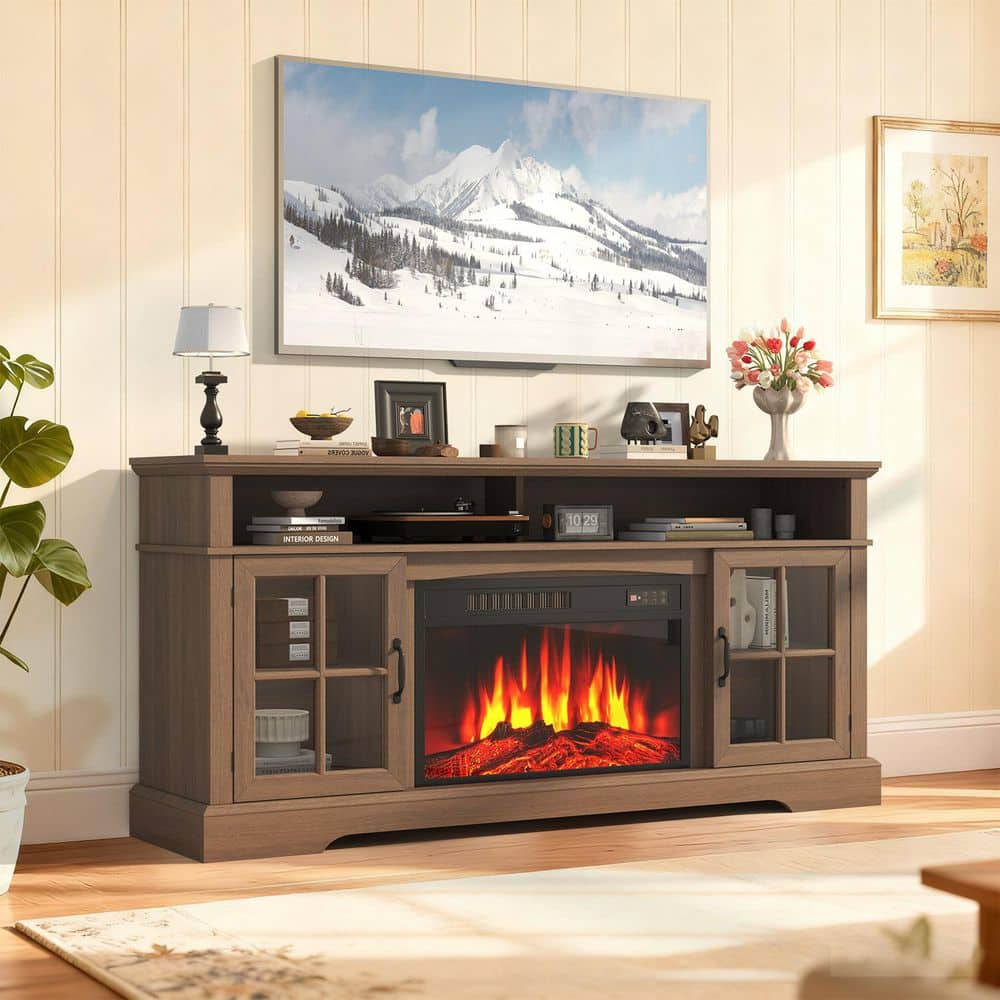 Sizzim 58 in. Freestanding Floor Wooden Surround Electric