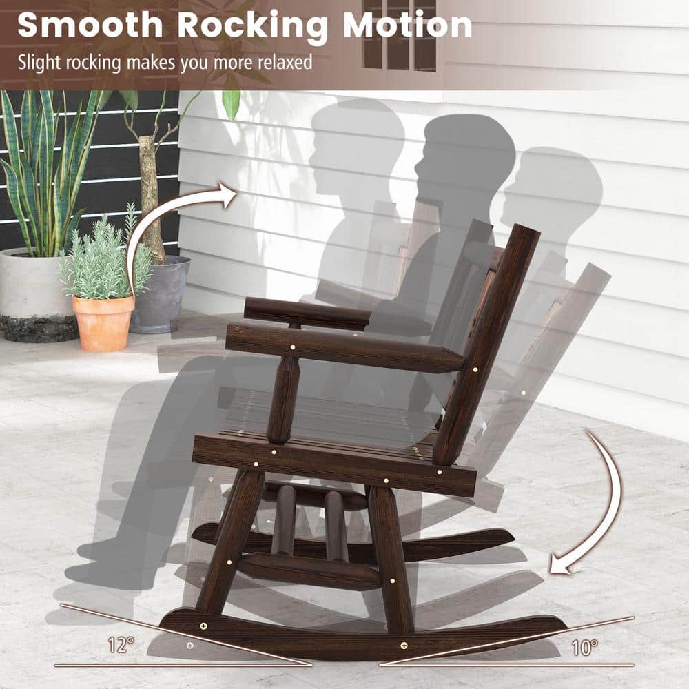 Rustic Brown Pine and Fir Wood 2-Person Outdoor Rocking Loveseat