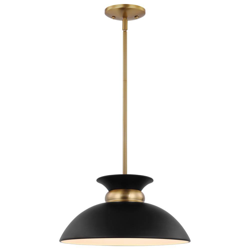 Matte Black and Burnished Brass 15" Pendant Light