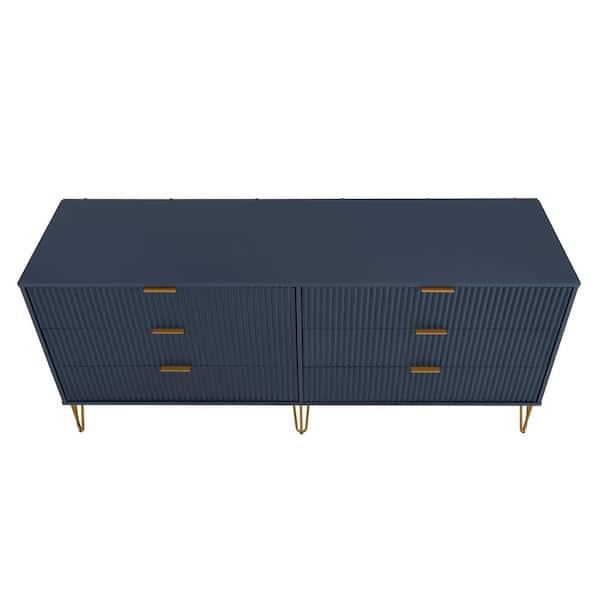 Manhattan Comfort DUMBO Modern 6-Drawer Double Low Dresser in Midnight Blue