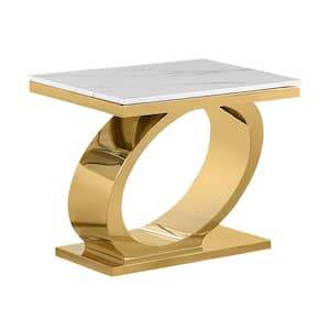 Megan 24 in. W. White Rectangle Marble Top End Table with Gold Stainless Steel Base
