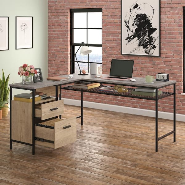 Prime Oak L-Shaped Desk with Storage