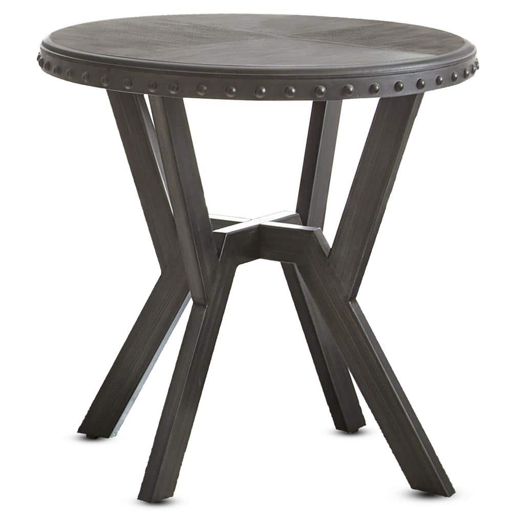 Contemporary 24" Gray Wood & Metal Round End Table