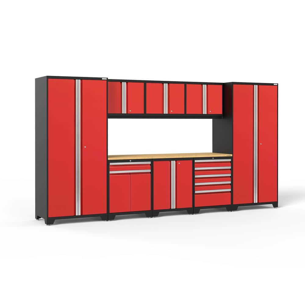 Pro Series 156 in. W x 84.75 in. H x 24 in. D 18-Gauge Welded Steel Garage Cabinet Set in Red (9-Piece) -  NewAge Products, 52266