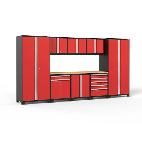 NewAge Products Pro Series 156 in. W x 84.75 in. H x 24 in. D 18-Gauge Welded Steel Garage Cabinet Set in Red (9-Piece)