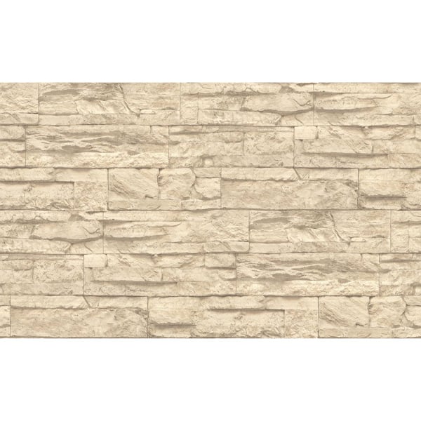 Unbranded Bricks and More Collection Beige Wide Granite Slabs Matte Finish Vinyl on Non-Woven Non-Pasted Wallpaper Roll