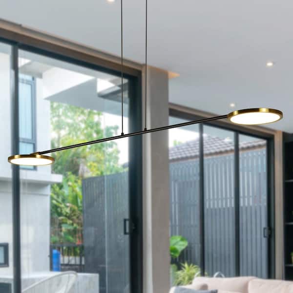 Torino 15.77-Watt ETL Certified Integrated LED Antique Brass Adjustable Pendant Island Lighting with Rotating LED Disks