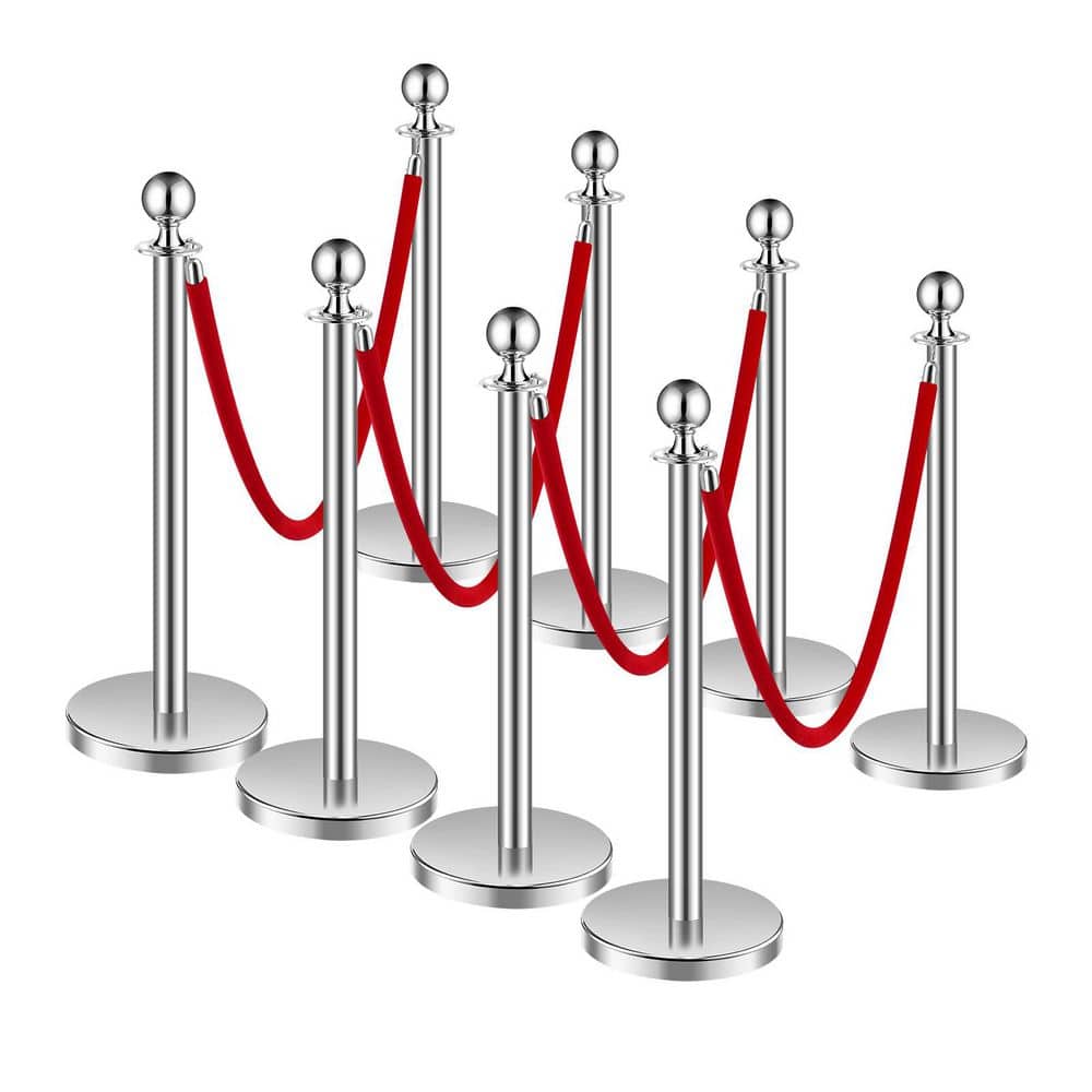 Stanchions and Velvet Ropes 8Pcs, Hollow Base with Stainless Steel Post, Silver Stanchions, 4 Red Velvet Ropes and Posts price history on PriceWatchPro