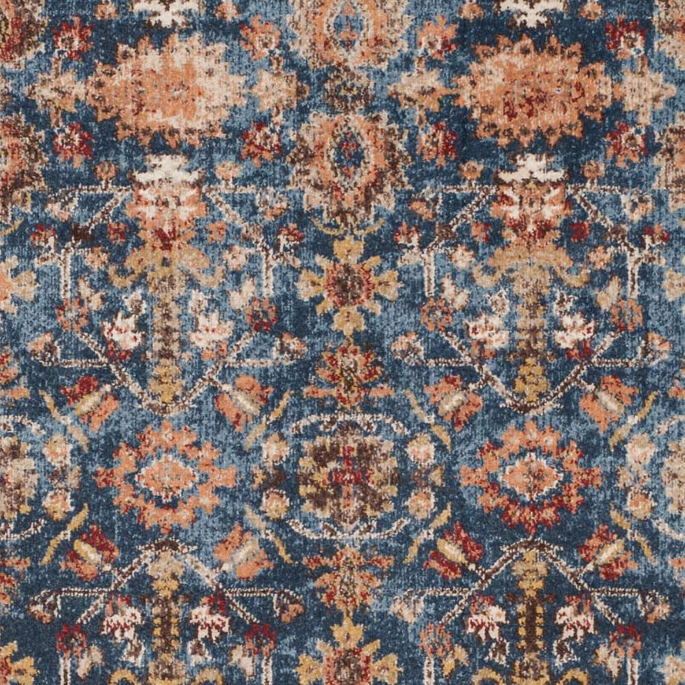 Royal Blue and Ivory Floral Motif Area Rug